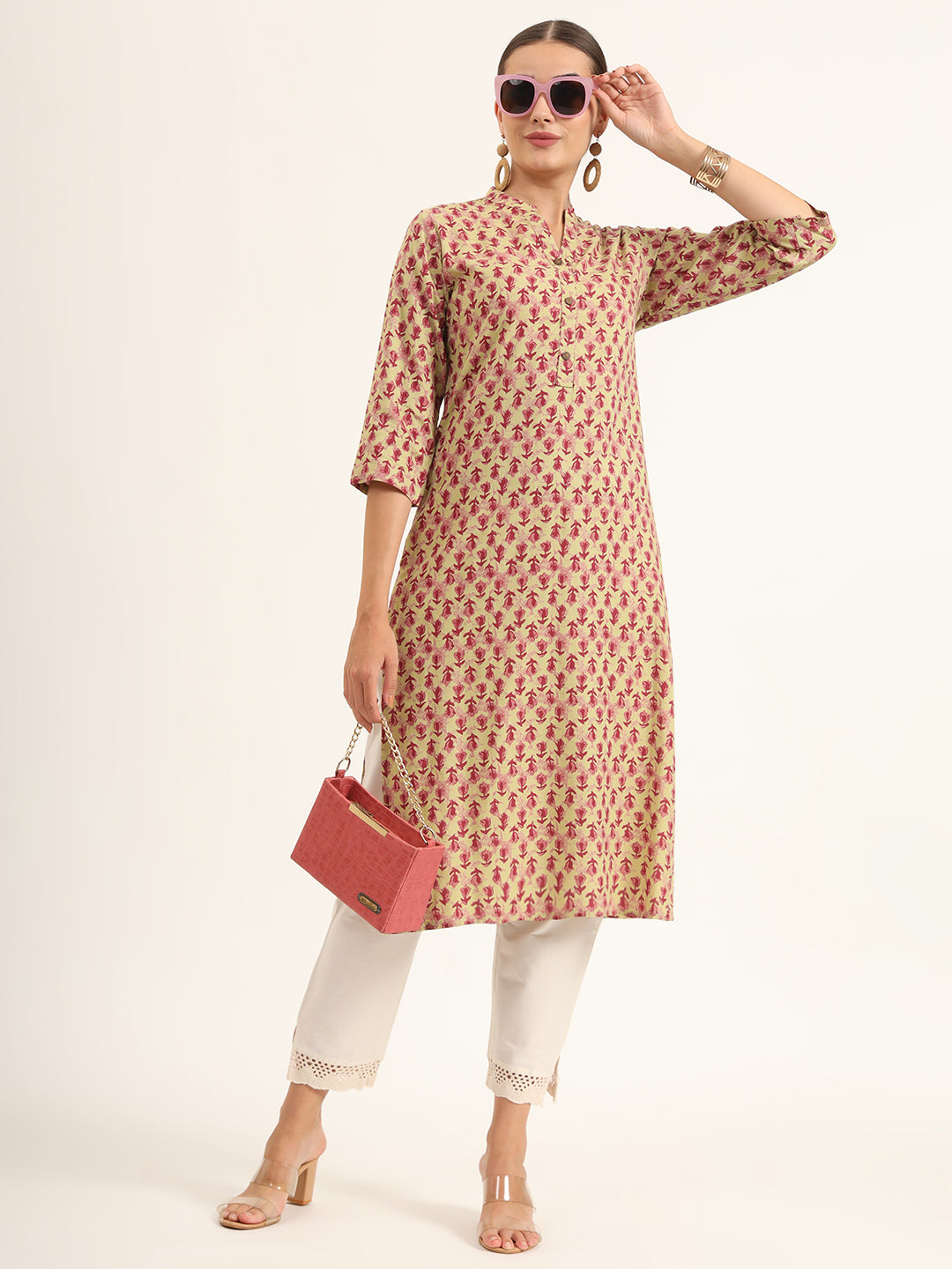 Divena Red Floral Print Pure Cotton Straight Kurta