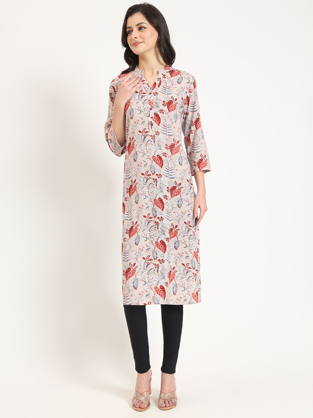 Divena Multicolour Floral Print Rayon Fabric Straight Kurta