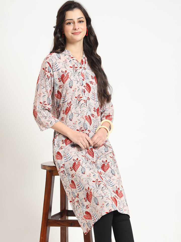 Divena Multicolour Floral Print Rayon Fabric Straight Kurta
