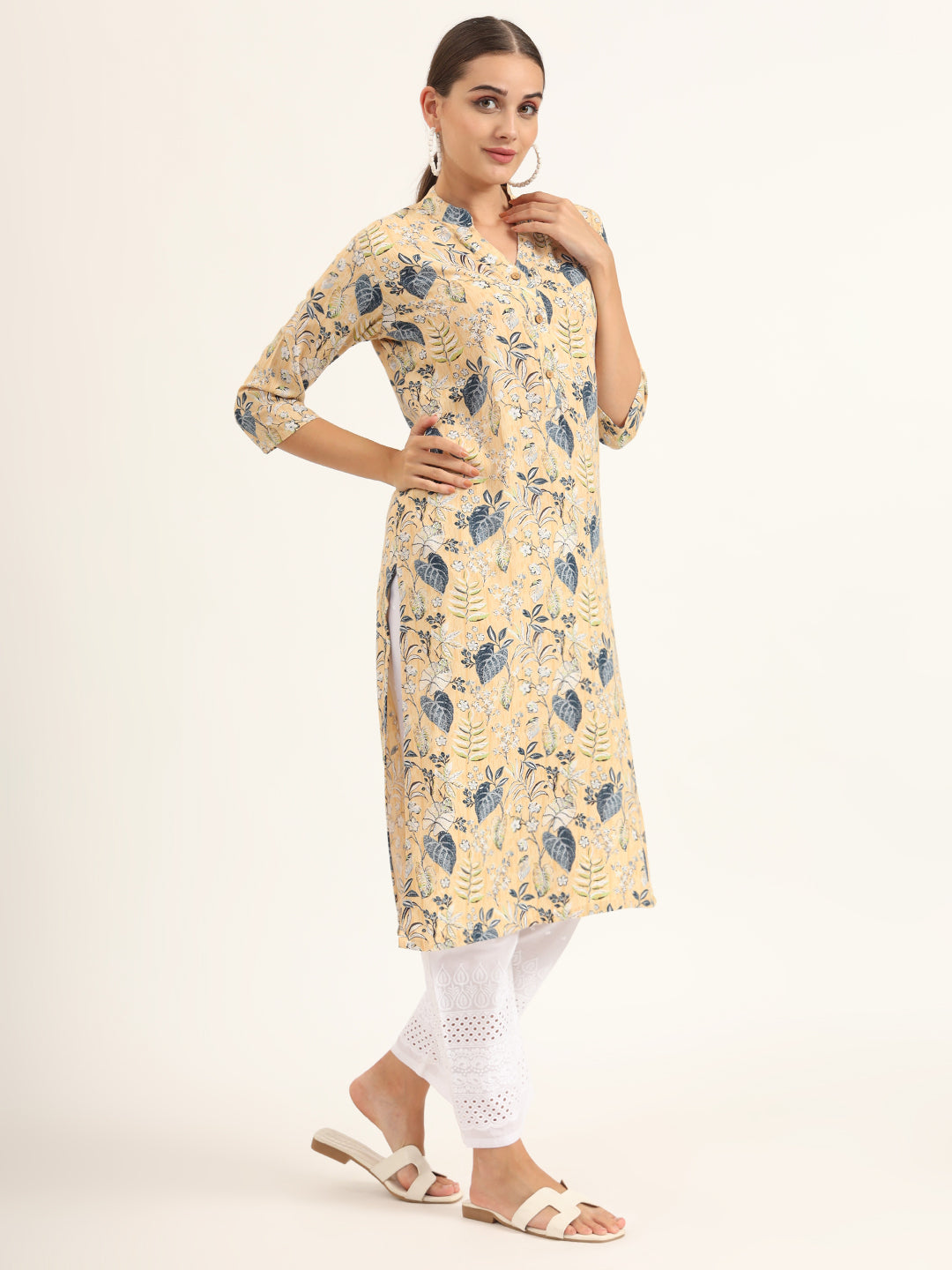 Divena Yellow Floral Print Rayon Straight Kurta