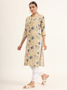 Divena Yellow Floral Print Rayon Straight Kurta