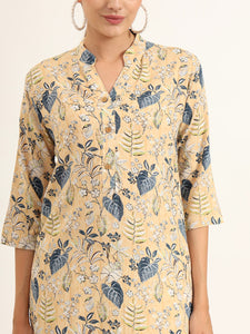 Divena Yellow Floral Print Rayon Straight Kurta