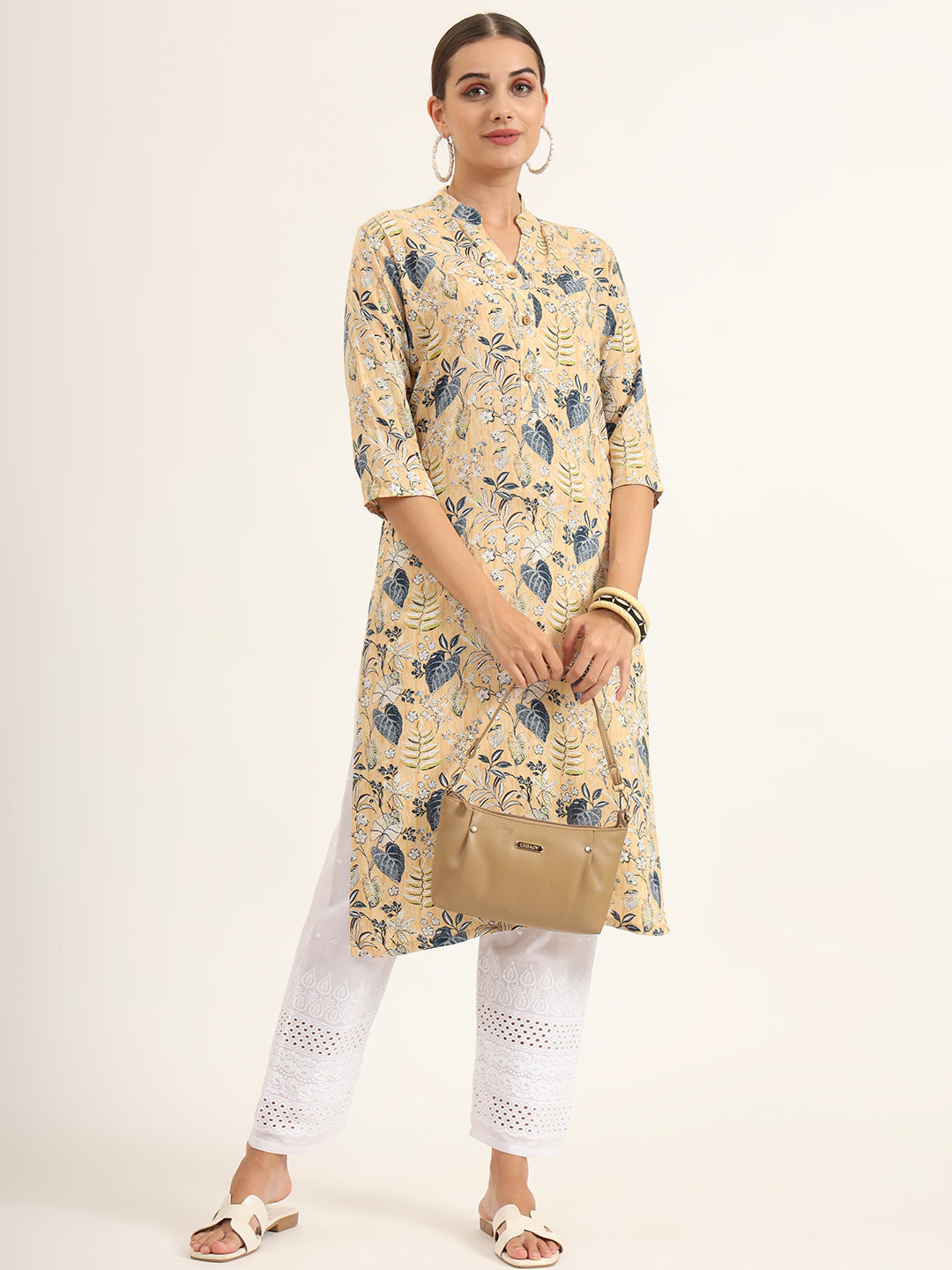 Divena Yellow Floral Print Rayon Straight Kurta