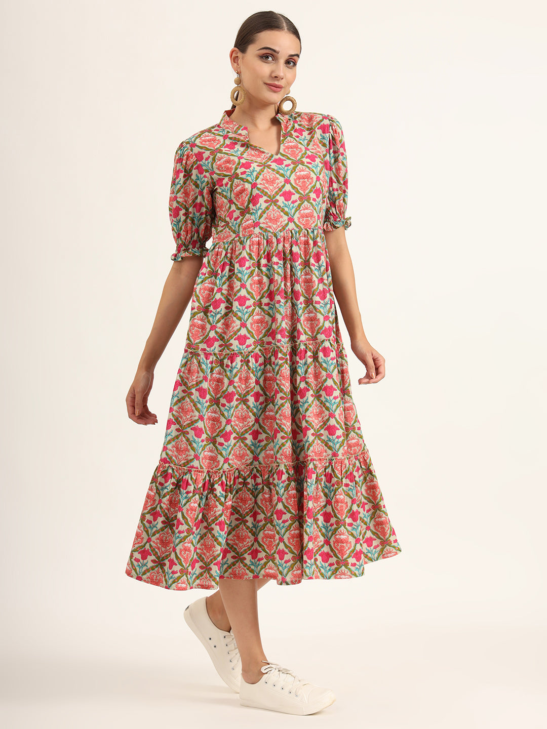 Divena Multi Color Floral Print Midi Dress
