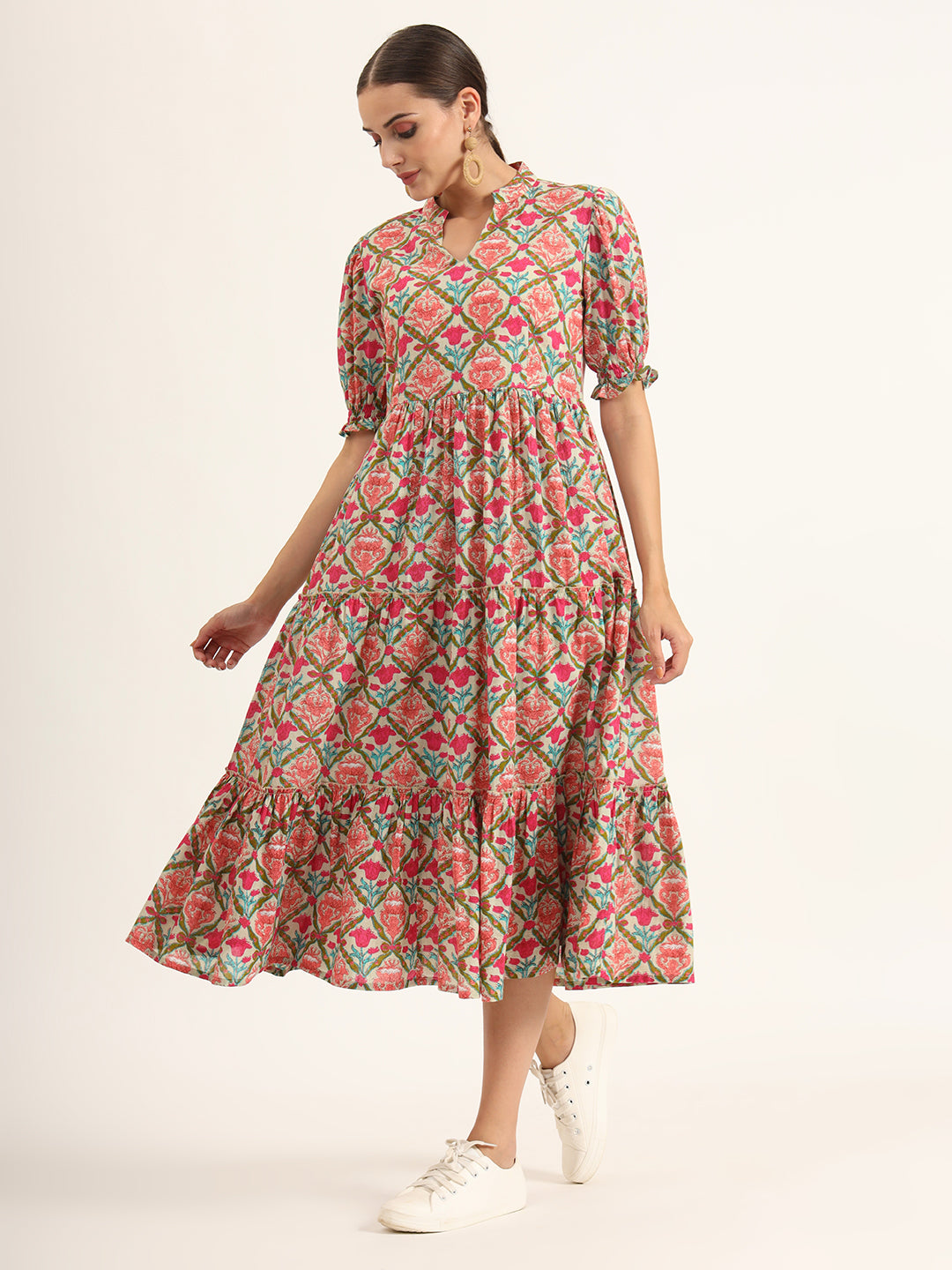 Divena Multi Color Floral Print Midi Dress