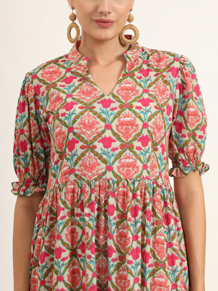 Divena Multi Color Floral Print Midi Dress