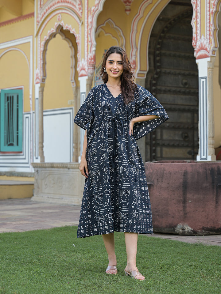 Divena Black & White Floral Print Kaftan