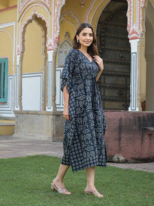 Divena Black & White Floral Print Kaftan