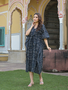 Divena Black & White Floral Print Kaftan