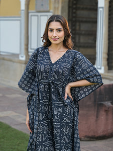 Divena Black & White Floral Print Kaftan
