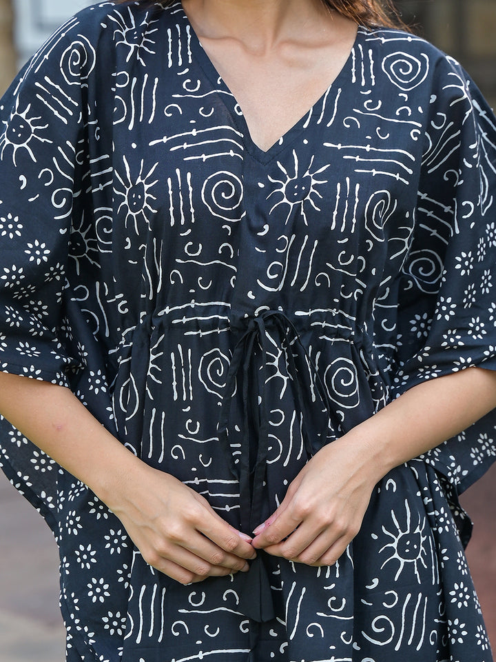 Divena Black & White Floral Print Kaftan