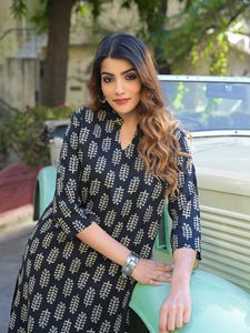 Divena Black Ethnic Printed Cotton Fabric Kurta With Trouser