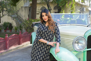 Divena Black Ethnic Printed Cotton Fabric Kurta With Trouser