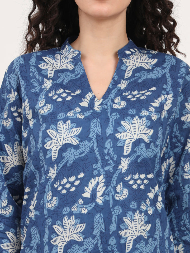 Divena Indigo Blue cotton Night Suit Set for women