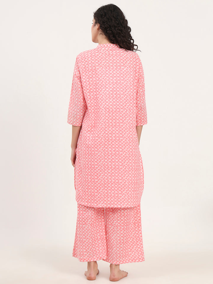 Divena Light Pink Cotton Night Suit Set for women