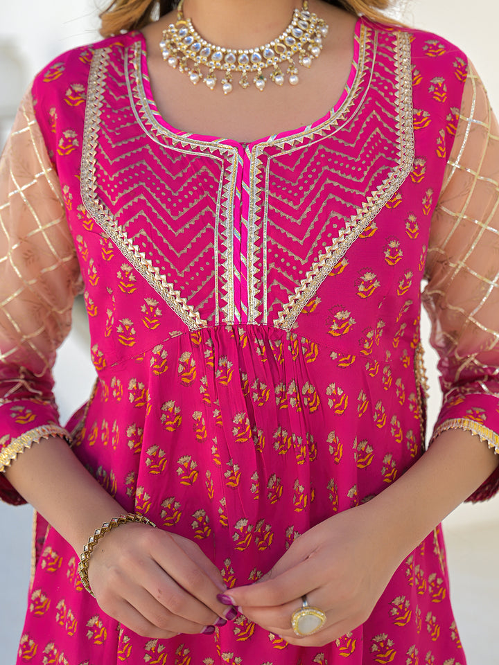 Divena Pink Muslin Round Neck Kurta Sharara Set with Organza Dupatta