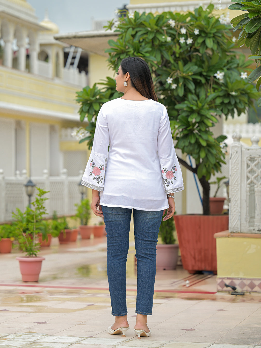Divena White Rayon Embroidered Top