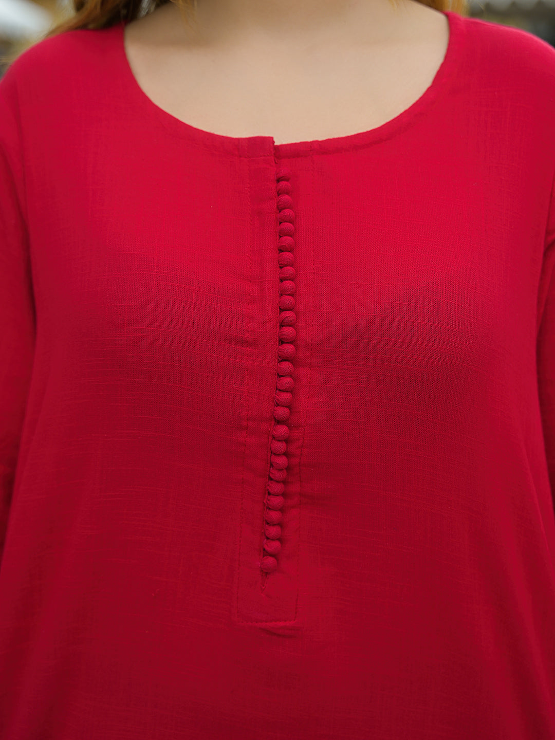 Divena Red Solid Cotton A-line Kurta Pant Sets