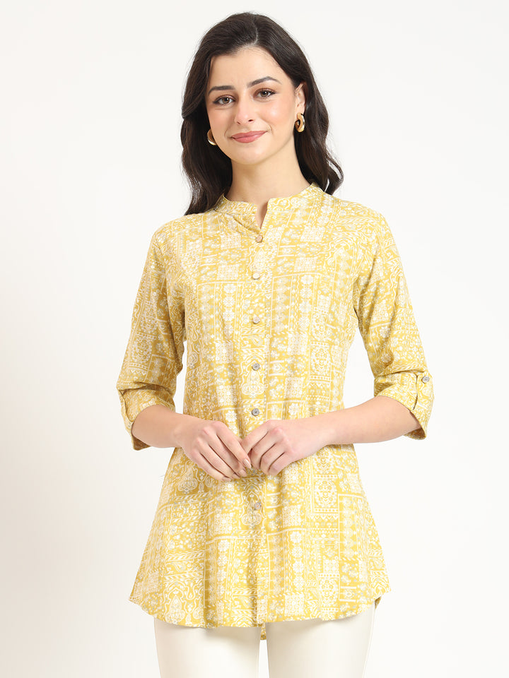 Divena Yellow Cotton Fabric Straight Top