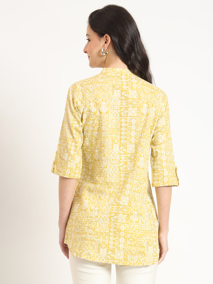 Divena Yellow Cotton Fabric Straight Top