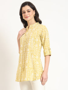 Divena Yellow Cotton Fabric Straight Top