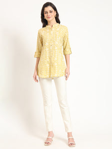 Divena Yellow Cotton Fabric Straight Top