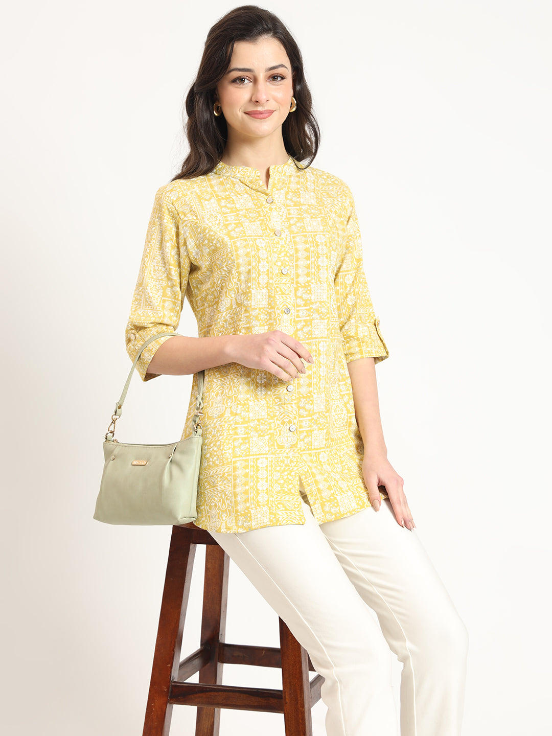 Yellow Cotton Fabric Straight Top — view 1