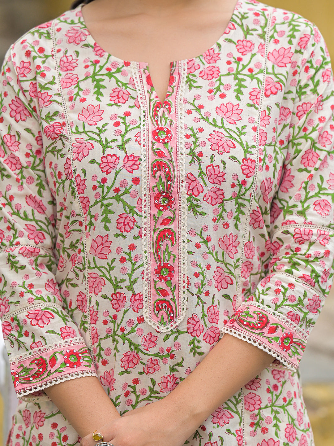 Divena White Cotton Floral Printed Kurta Pant Set with Dupatta