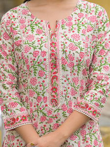 Divena White Cotton Floral Printed Kurta Pant Set with Dupatta