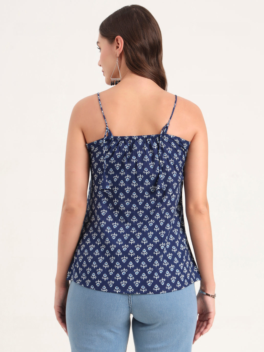 Divena Indigo Printed Cotton Shoulder Strap Top