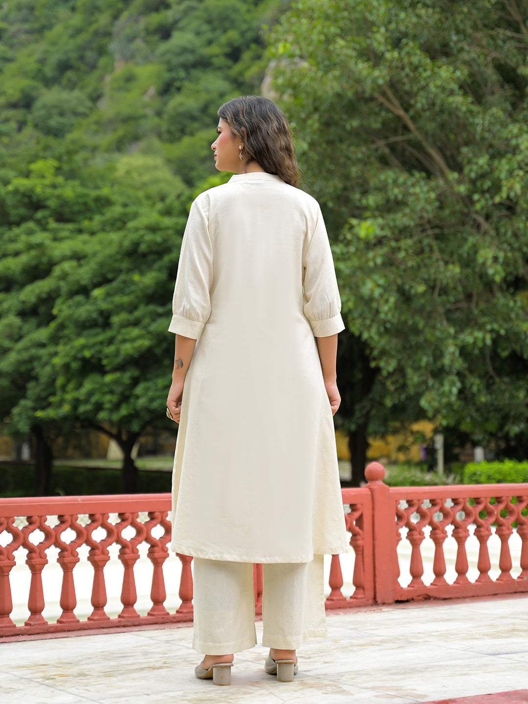 Divena Off White Embroidered Cotton A-line Kurta Pant Sets