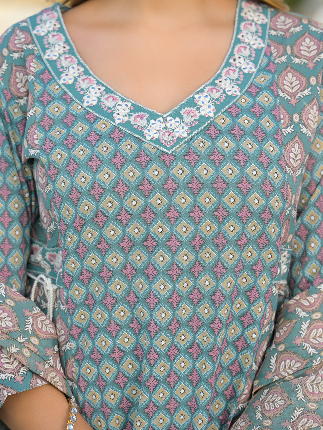 Divena Turquoise Blue A-Line Cotton Kurta Pant Set With Dupatta