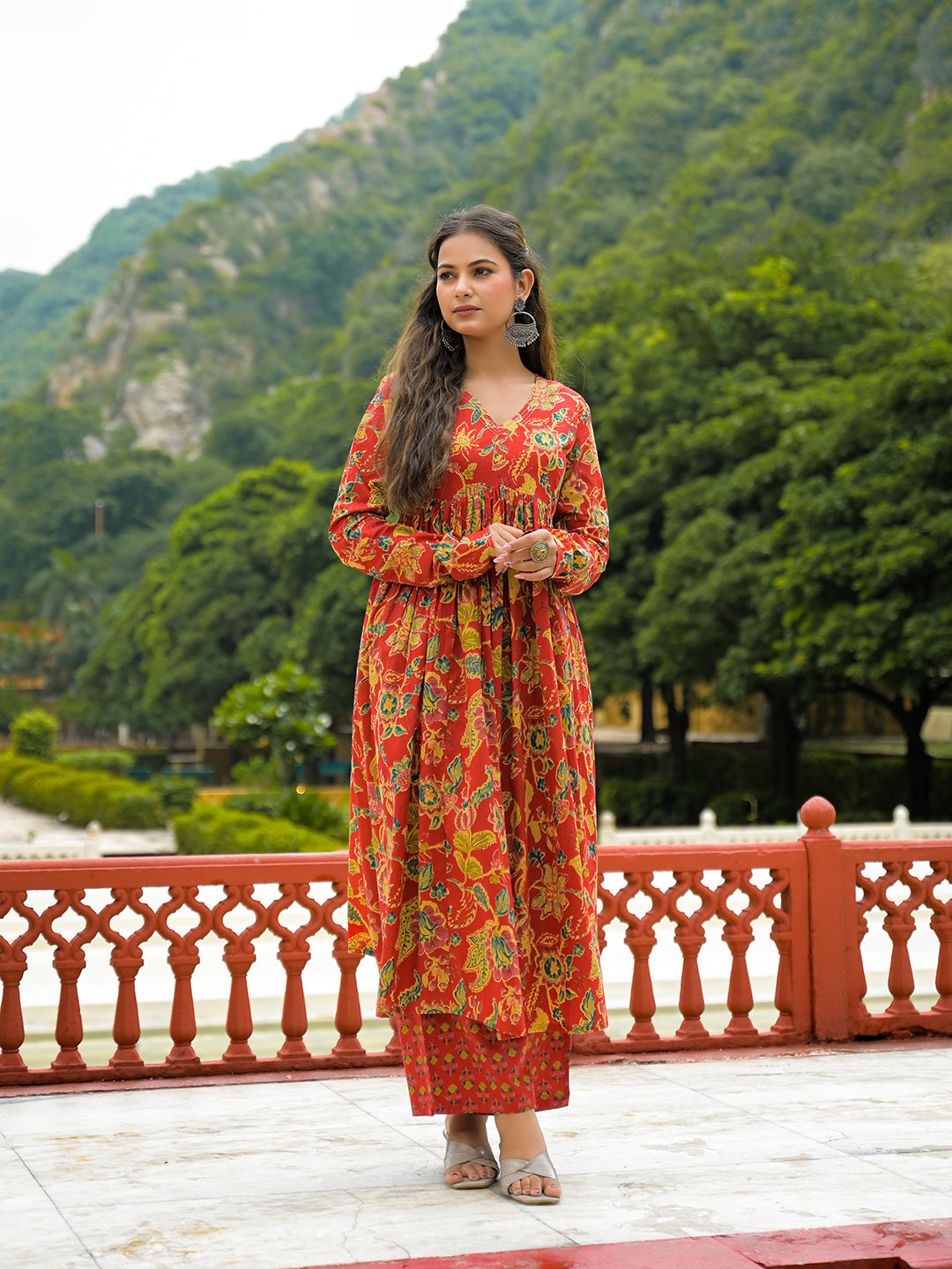 Divena Red Cotton Straight Kurta Pant With Dupatta