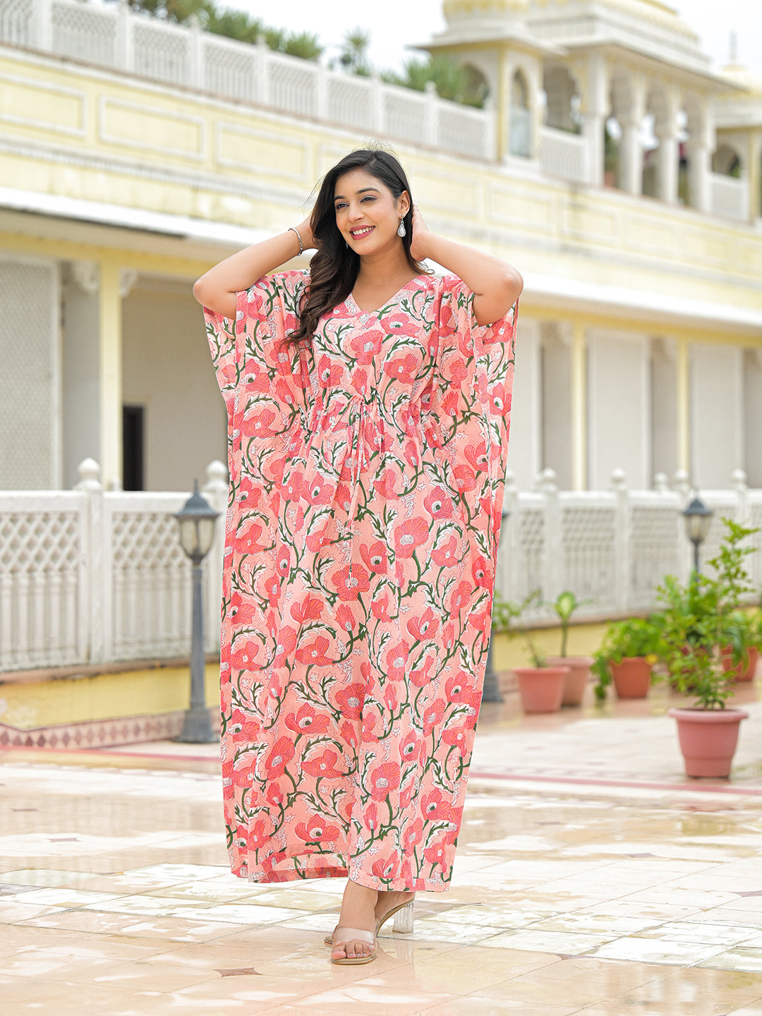Pink Cotton Kaftaan Dress — view 1