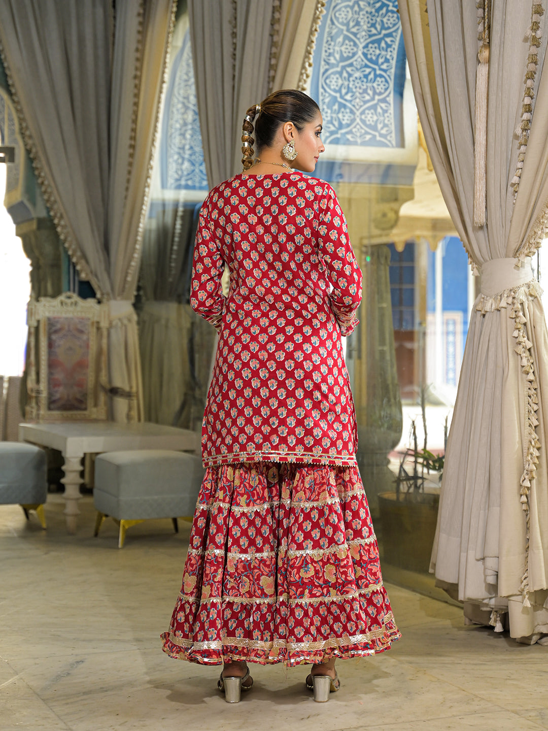 Divena Red Handblock Cotton Straight Kurta Pant With Dupatta