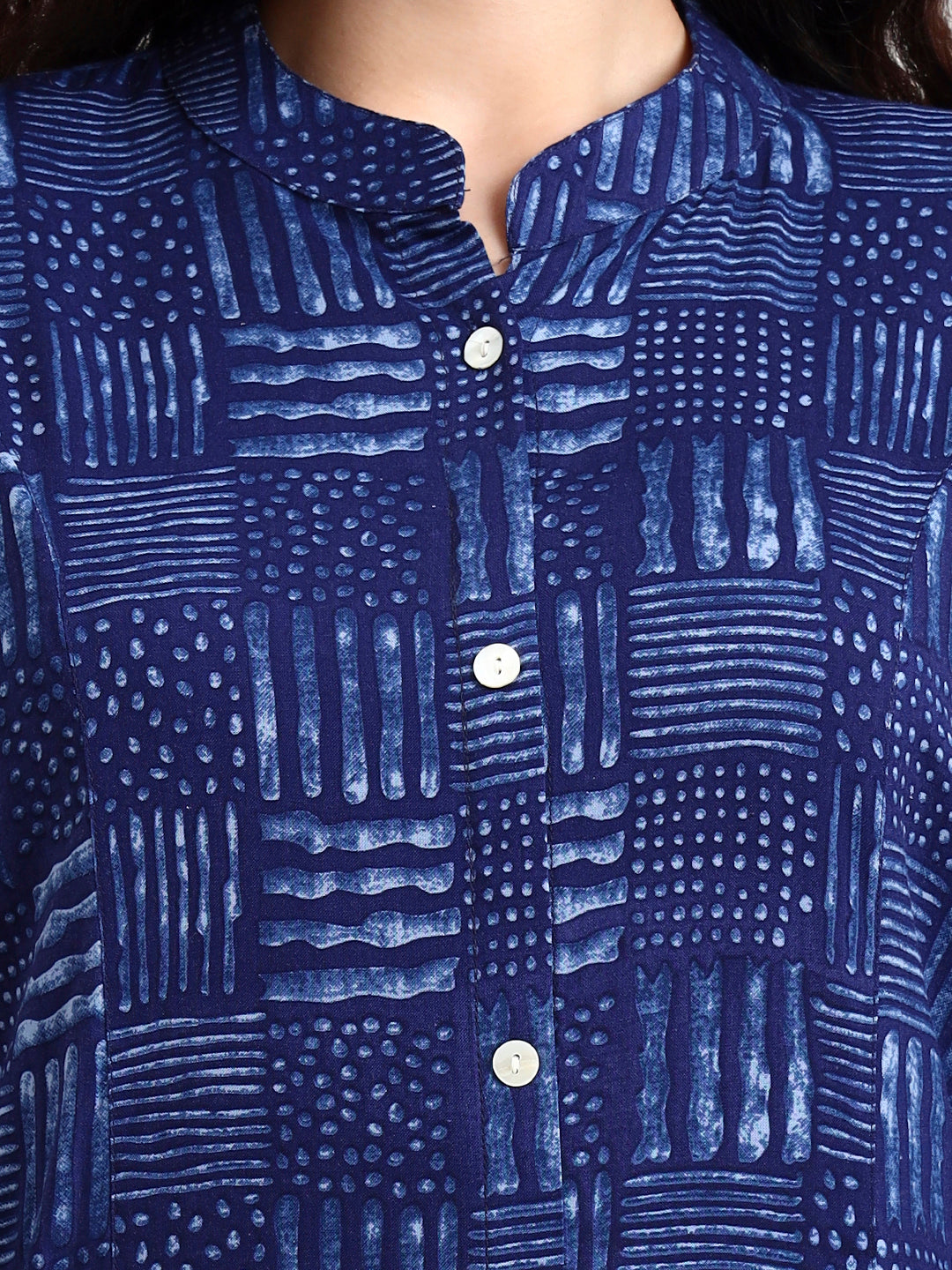 Divena Indigo Blue Geometric Print Rayon Kurta