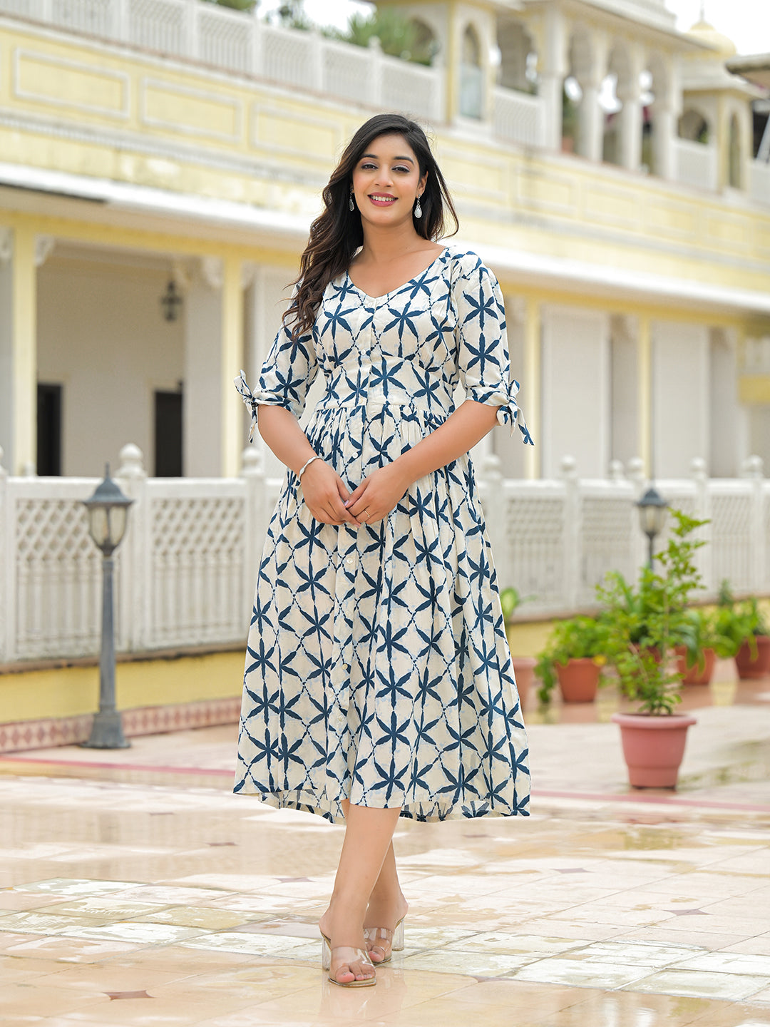 Cream Rayon Flare Midi Dress — view 1