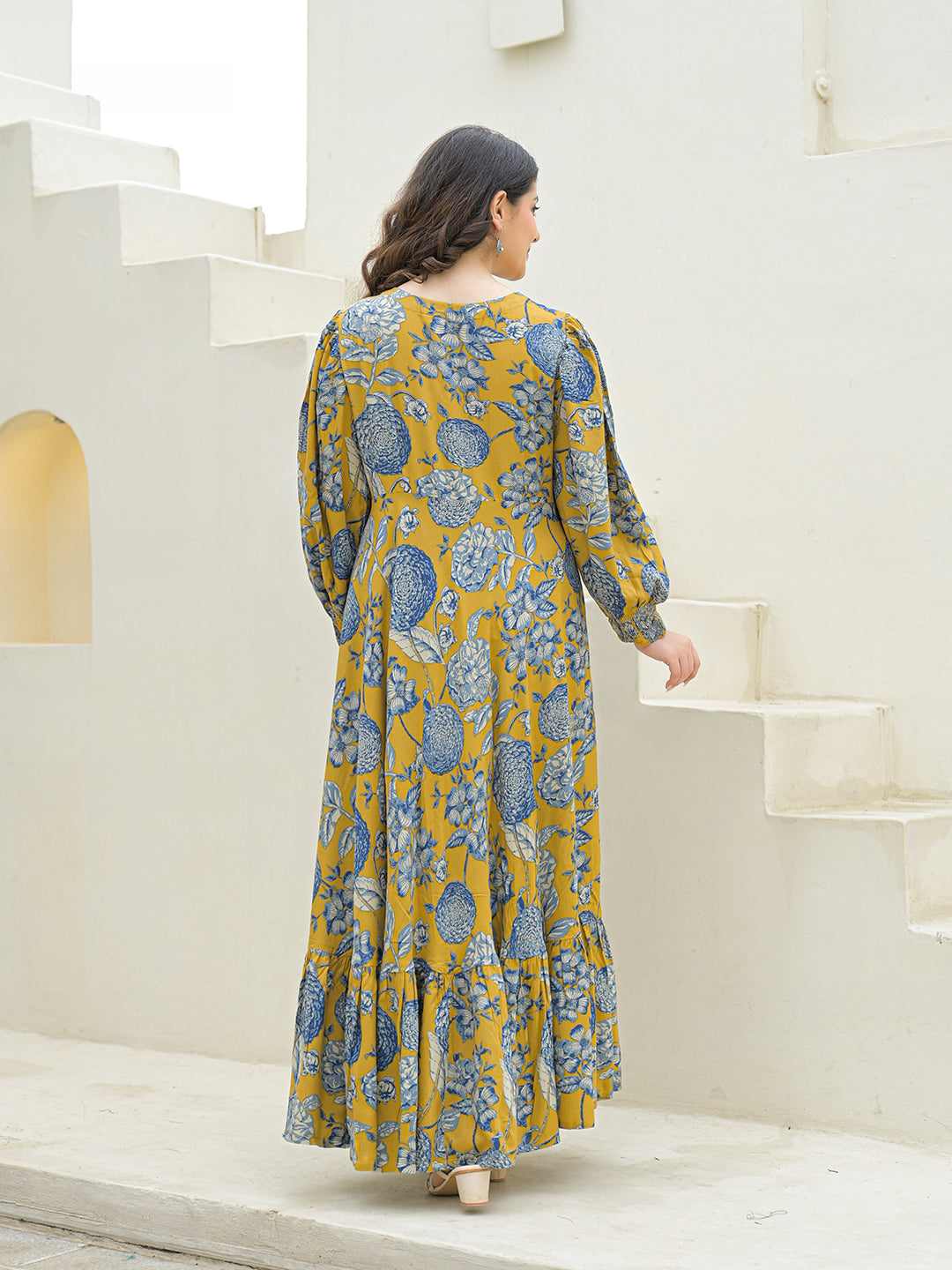 Divena Mustard Rayon Flare Dress