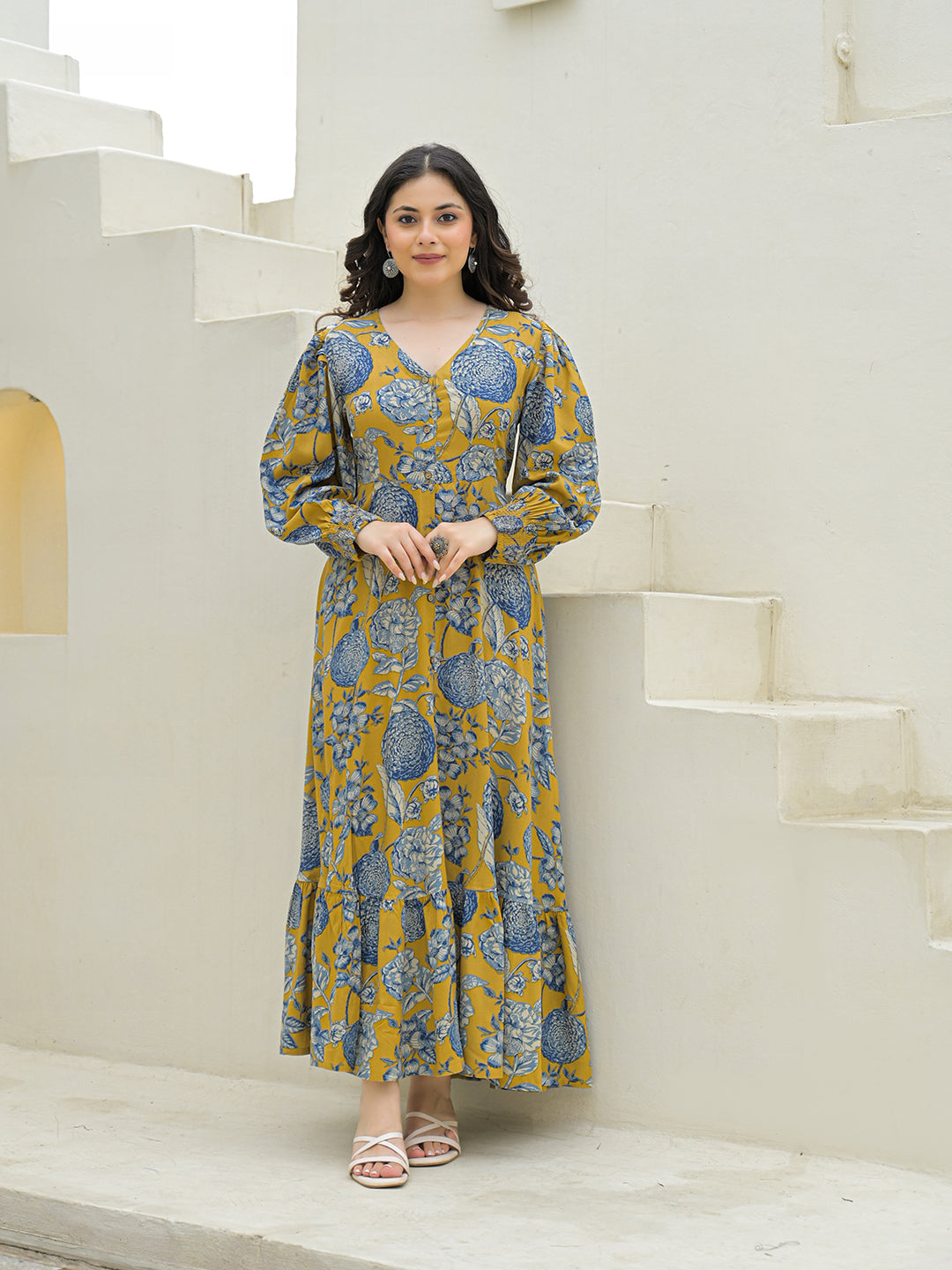 Divena Mustard Rayon Flare Dress