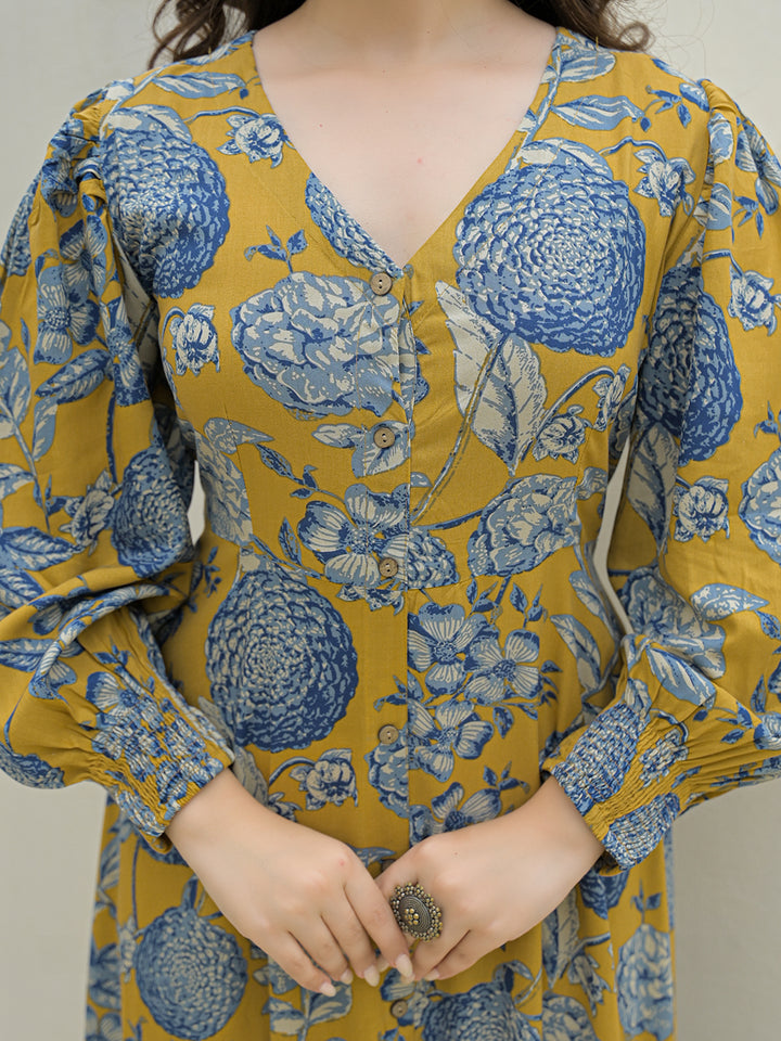 Divena Mustard Rayon Flare Dress