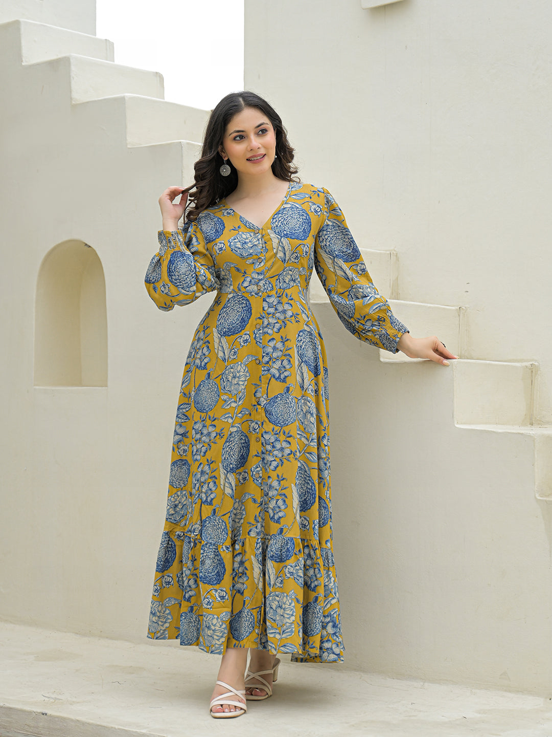 Divena Mustard Rayon Flare Dress