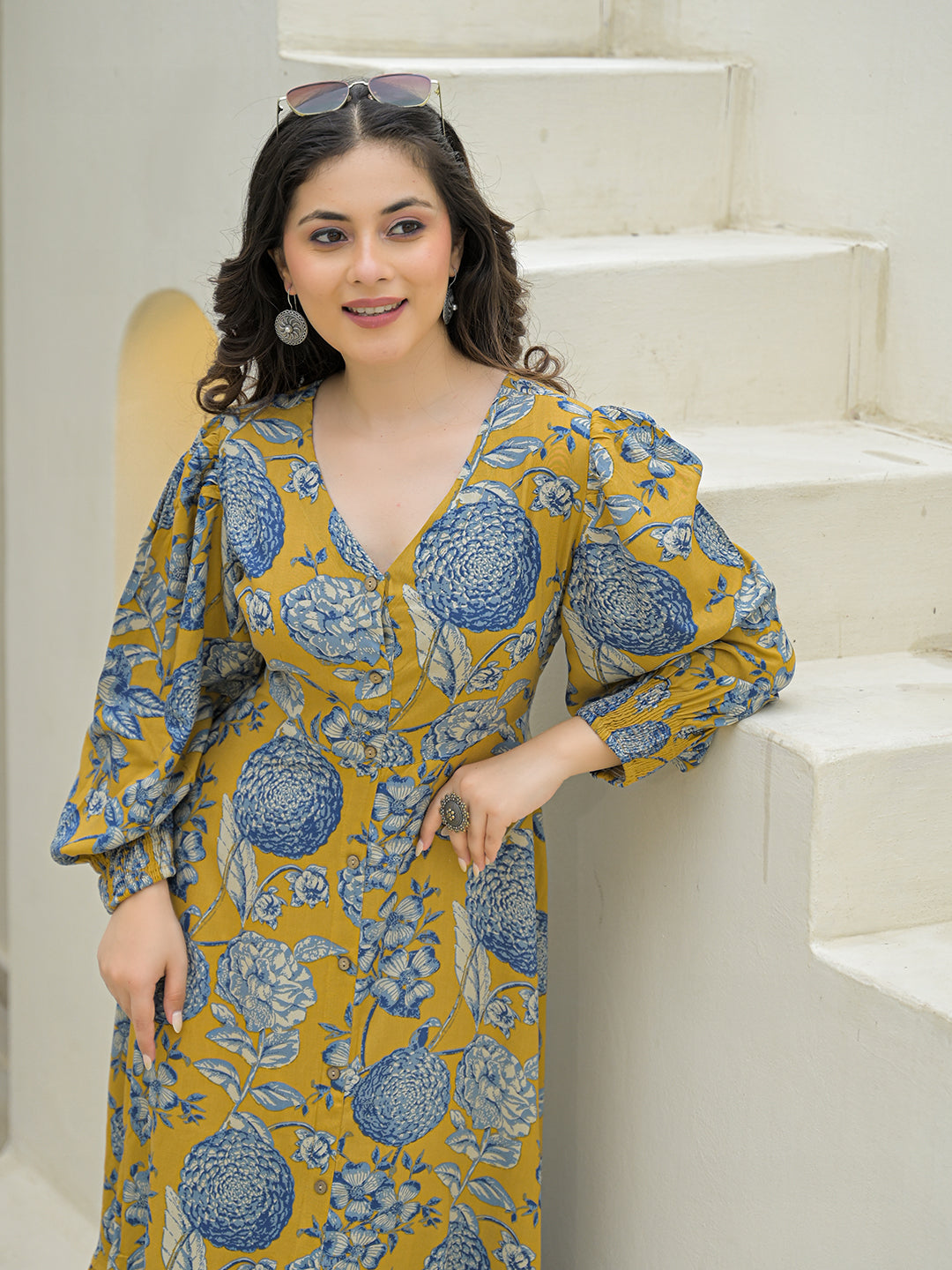 Divena Mustard Rayon Flare Dress