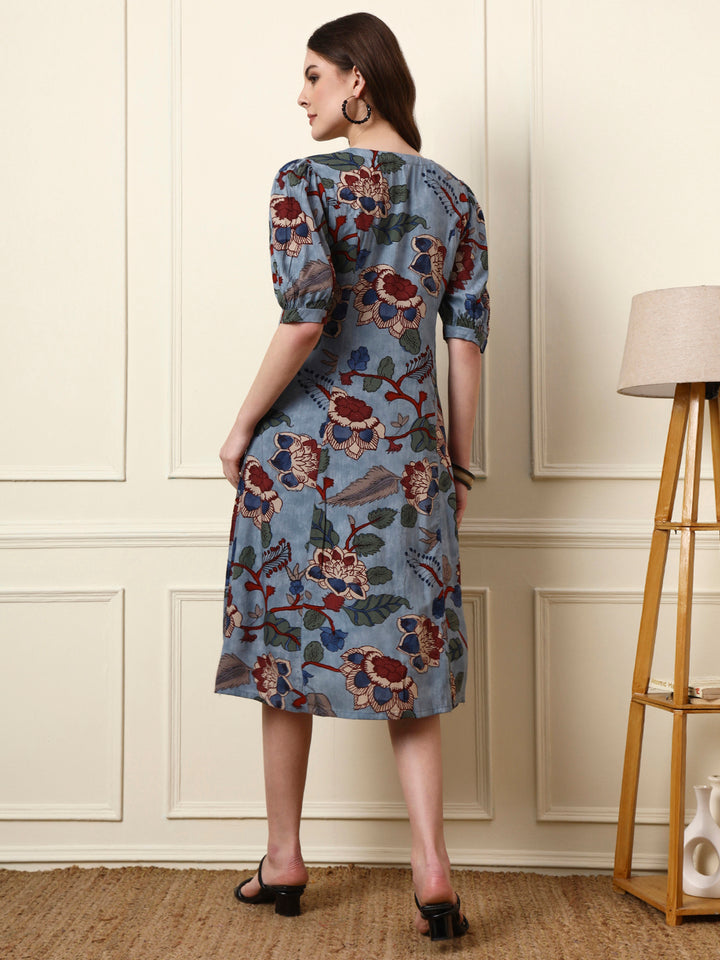 Divena Sky Blue V-Neck Cotton Dress