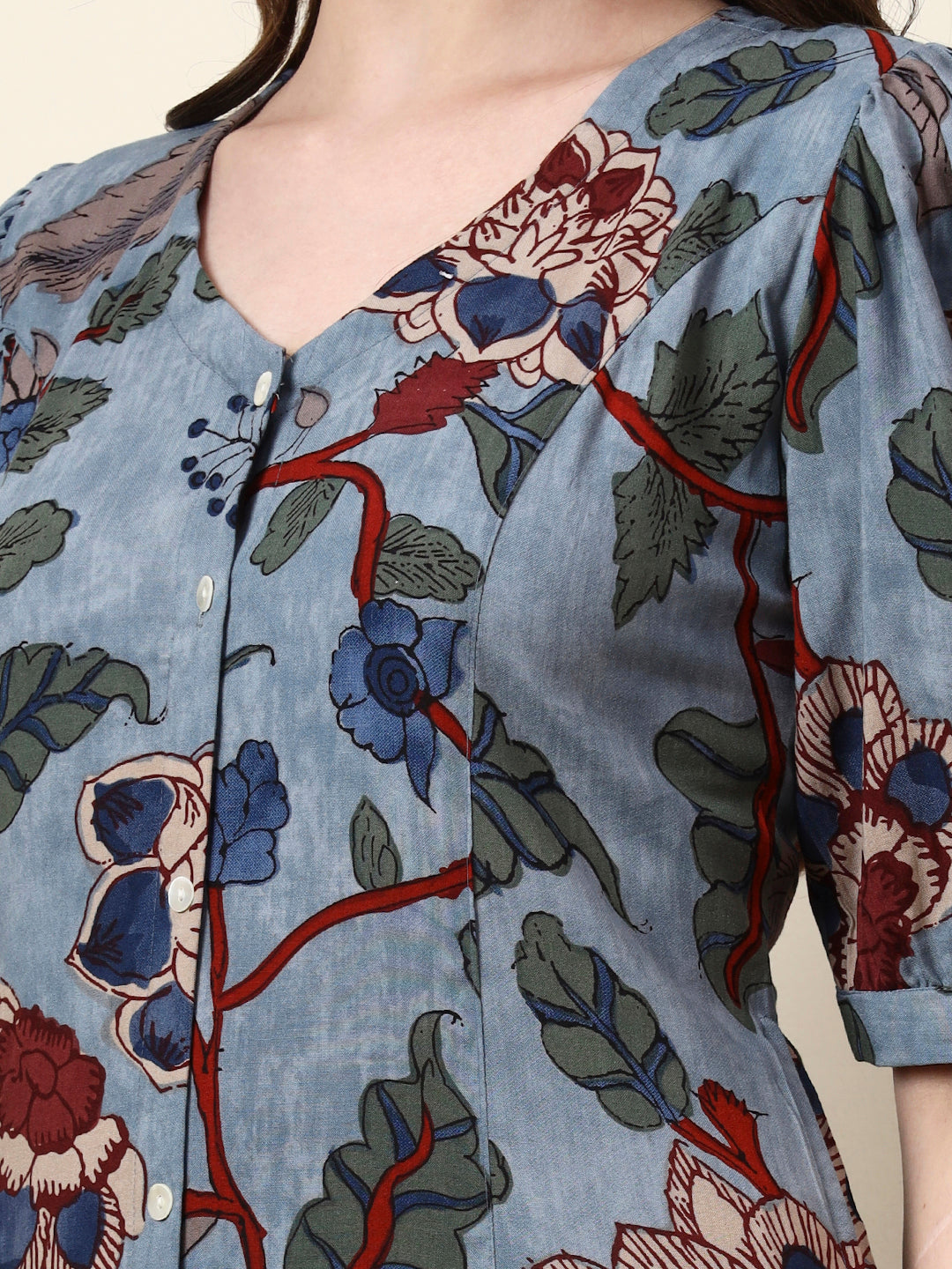 Divena Sky Blue V-Neck Cotton Dress