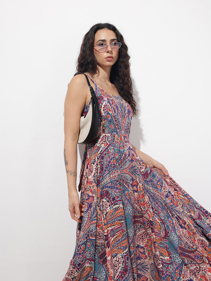 Divena Multi Colored Shoulder strap Rayon Dress