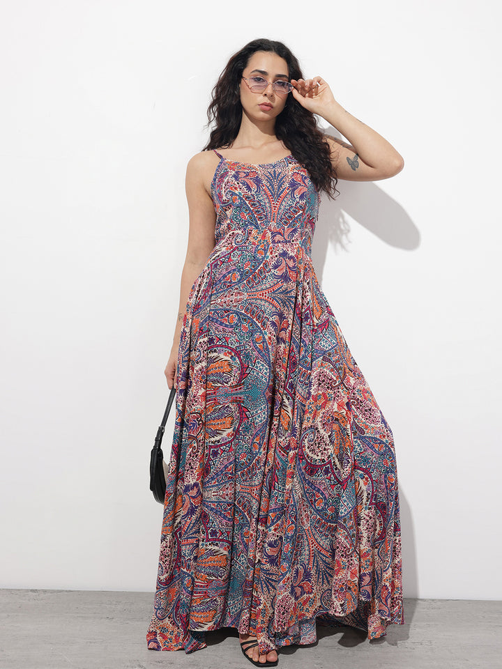 Divena Multi Colored Shoulder strap Rayon Dress