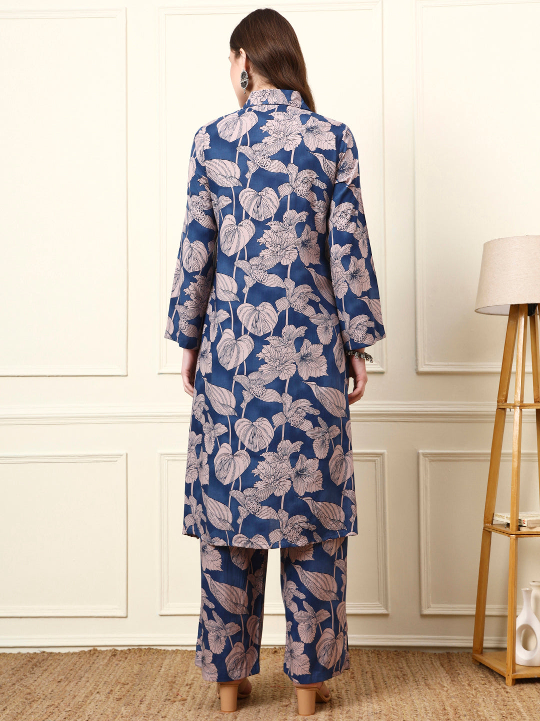 Divena Blue Shirt Coller Full Sleeves Rayon Co-ords Sets