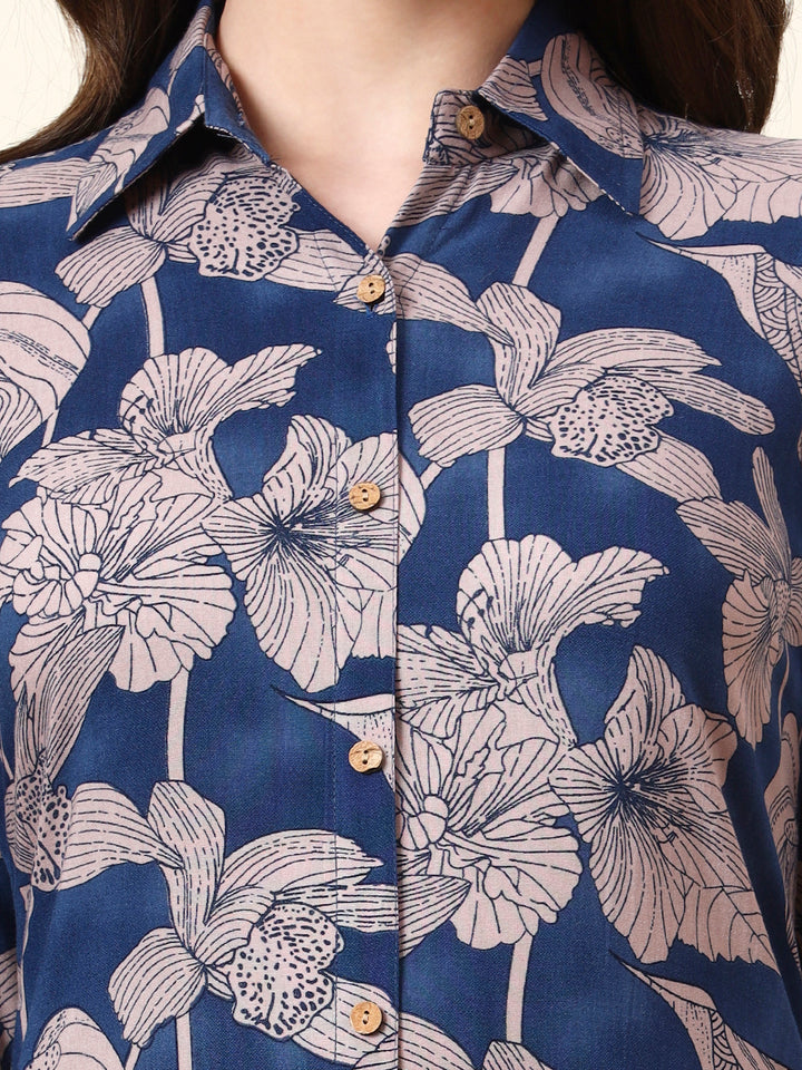 Divena Blue Shirt Coller Full Sleeves Rayon Co-ords Sets