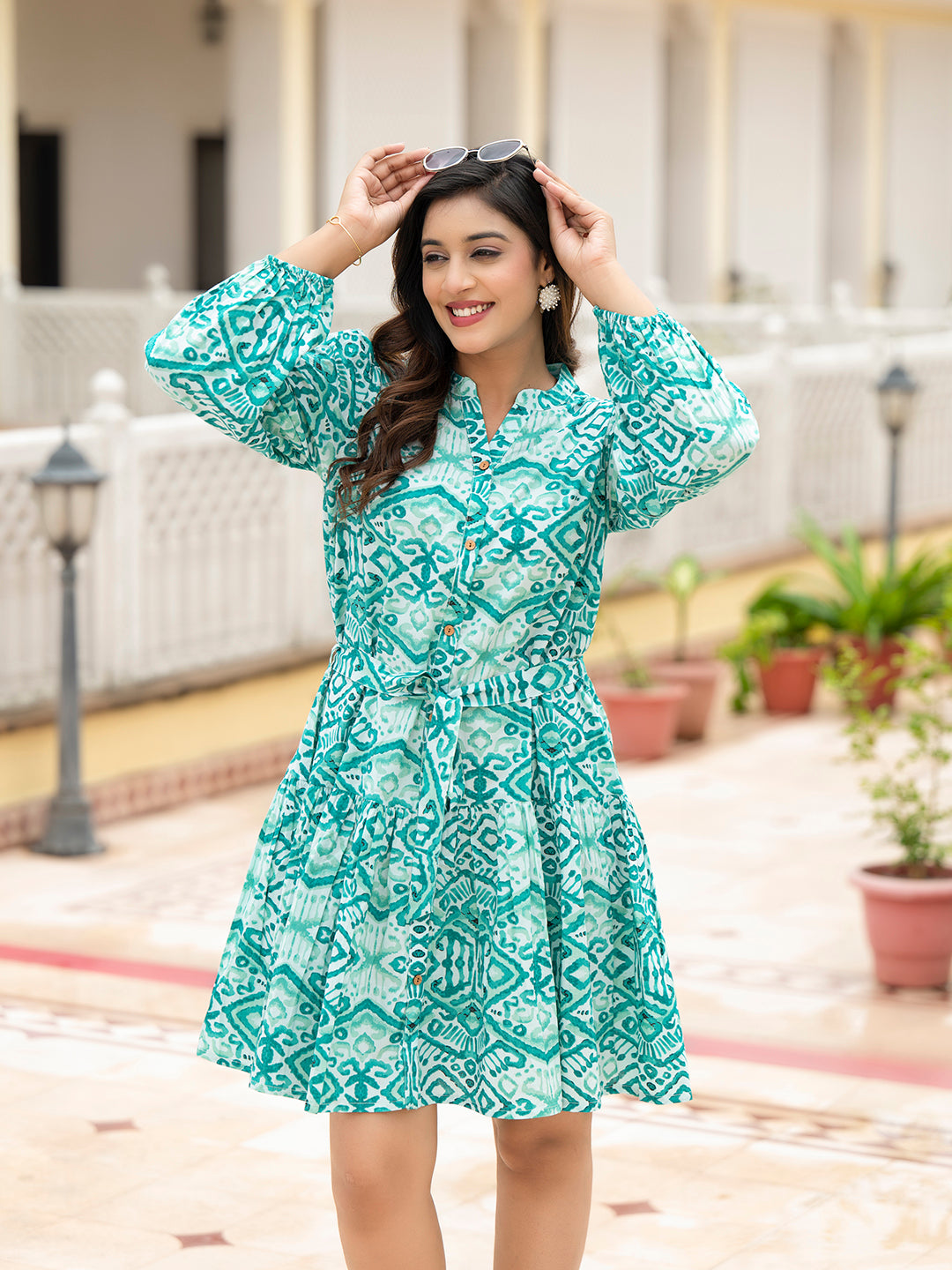 Divena Sea Green Cotton Midi Dress