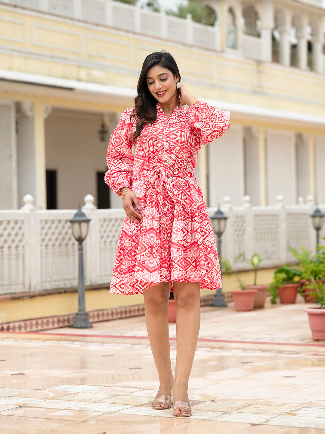 Pink Cotton Midi Dress — view 1